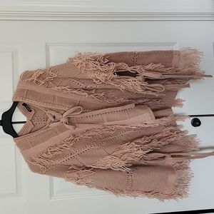 BooHoo peach/pink bohemian fringe poncho oversized sweater medium/large